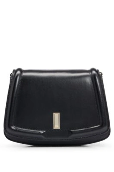Shop Hugo Boss Leather Saddle Bag With Branded Hardware In Black