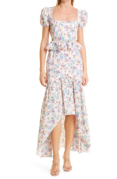 Shop Likely Shondra Peplum Floral High-low Dress In Roseshadow Mult