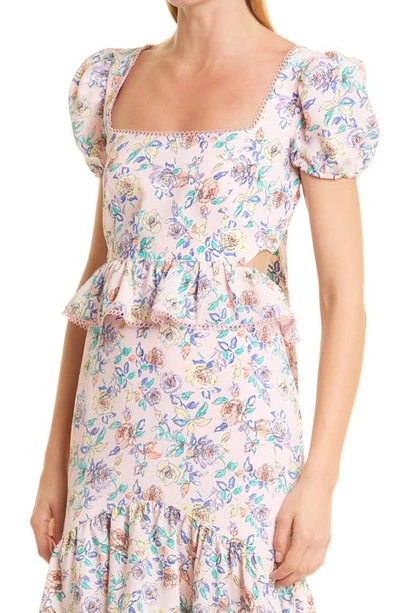 Shop Likely Shondra Peplum Floral High-low Dress In Roseshadow Mult