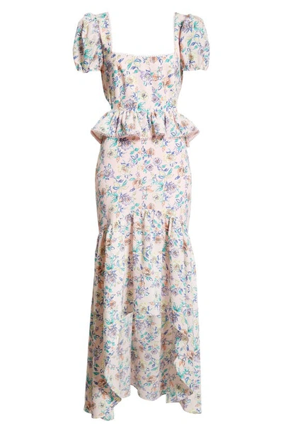Likely Shondra Peplum Floral High-low Dress In Roseshadow Mult