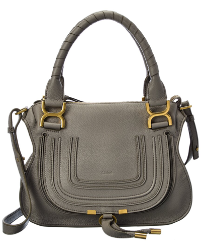 Shop Chloé Marcie Small Leather Satchel In Grey