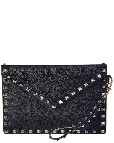 Shop Valentino Rockstud Grainy Leather Pouch In Black