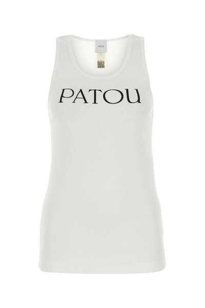 Patou Ribbed Sleeveless Cotton Tank With Round Neckline