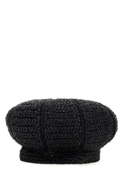 Prada Woman Black Rafia Baker Boy Hat