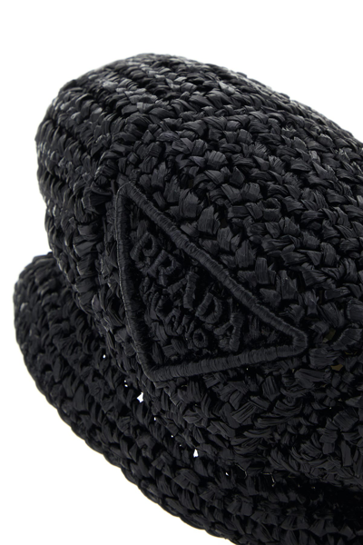 Prada Woman Black Rafia Baker Boy Hat