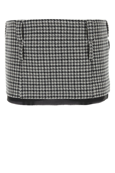 Miu Miu Houndstooth Embroidered Wool Mini Skirt
