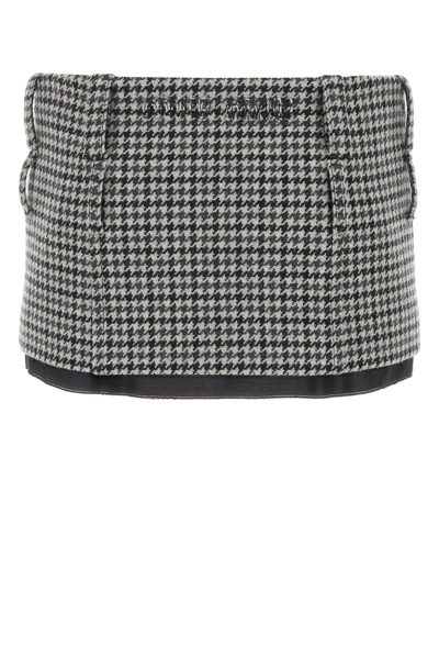 Miu Miu Houndstooth Embroidered Wool Mini Skirt