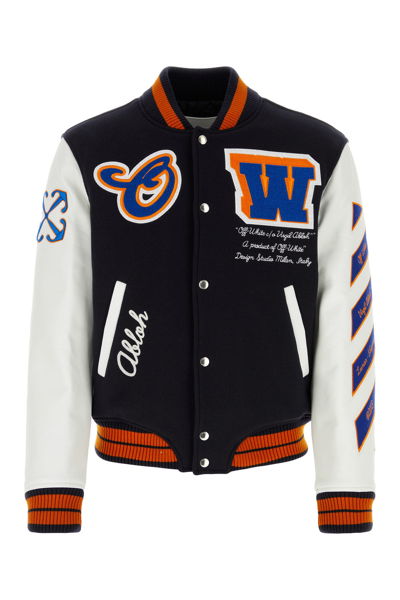 Off-white Off White™ Black Leather And Wool Bomber Jacket In Black