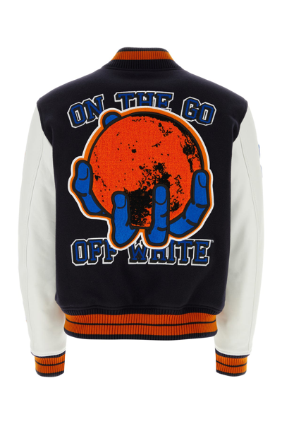 Off-white Off White™ Black Leather And Wool Bomber Jacket In Black