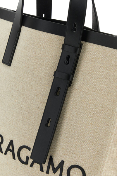 Shop Ferragamo Salvatore  Sand Canvas Shopping Bag