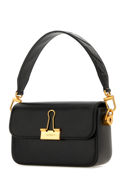 Off-white Off White Women Black Leather Small Plain Binder Handbag In Black