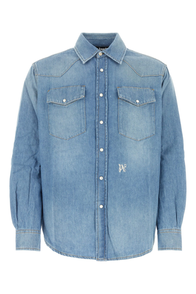Palm Angels Camicia Oversize In Denim Uomo