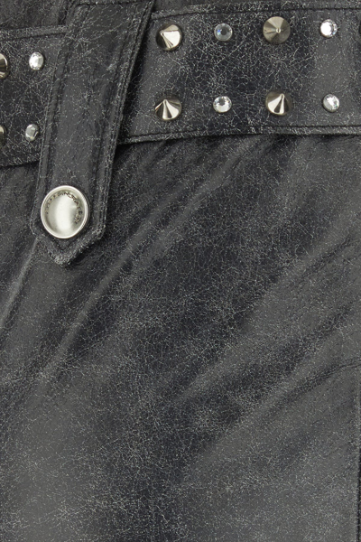 Alessandra Rich Leather Mini Skirt With Belt And Appliques In Gray