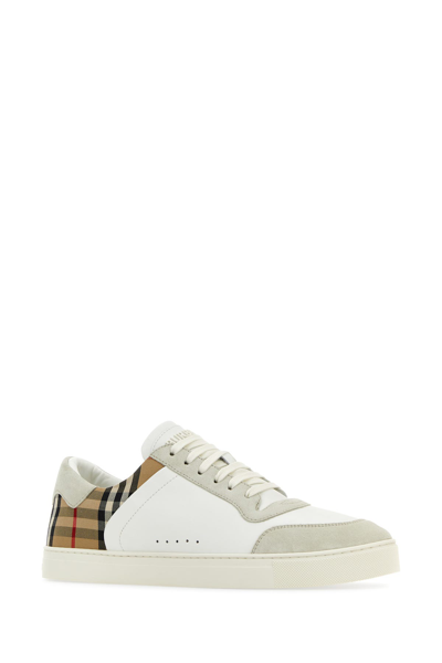 Burberry Men Stevie Leather And Check Canvas Sneakers
