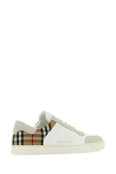 Burberry Men Stevie Leather And Check Canvas Sneakers