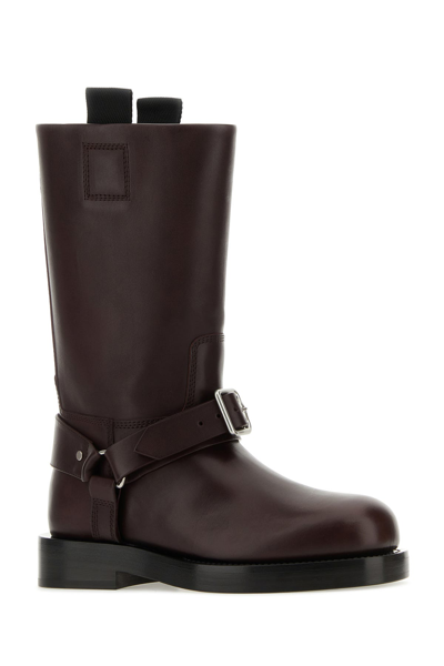 Burberry Women Aubergine Leather Saddle Ankle Boots