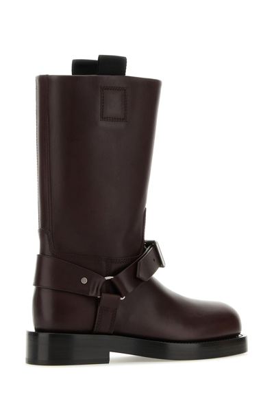 Burberry Women Aubergine Leather Saddle Ankle Boots
