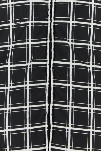 Marni Cropped Puffer Jacket With High Collar And Grid Check Pattern