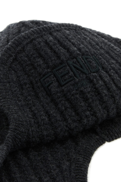 Fendi Dark Grey Graphite Wool Beanie Hat