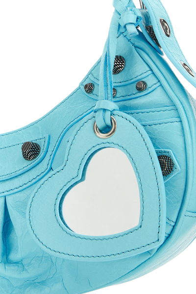 Balenciaga Le Cagole Xs Crocodile Embossed Leather Shoulder Bag In Blue