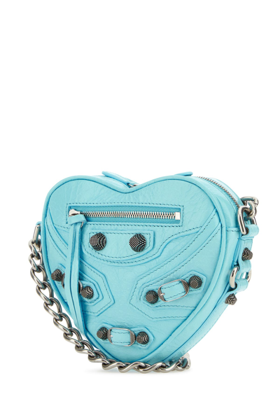 Balenciaga Light Blue Leather Le Cagole Heart Mini Crossbody Bag