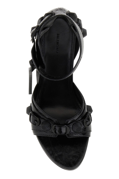 Balenciaga Cagole Leather Sandals Embossed Design