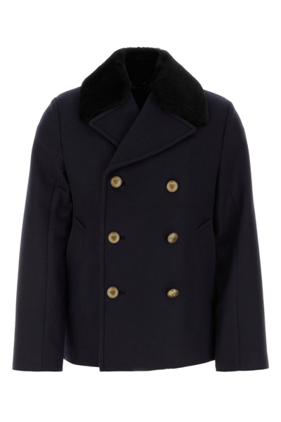 Prada Cappotto In Feltro Blu Scuro Uomo