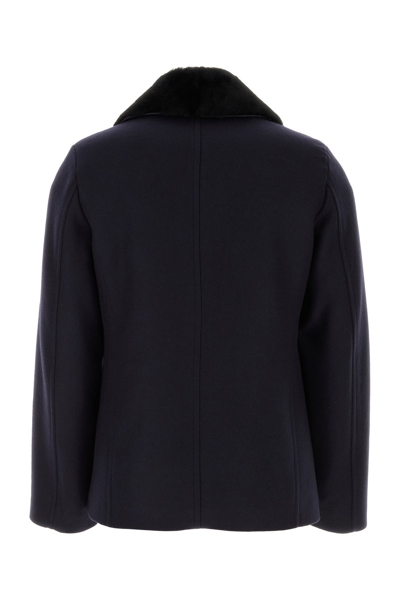 Prada Cappotto In Feltro Blu Scuro Uomo
