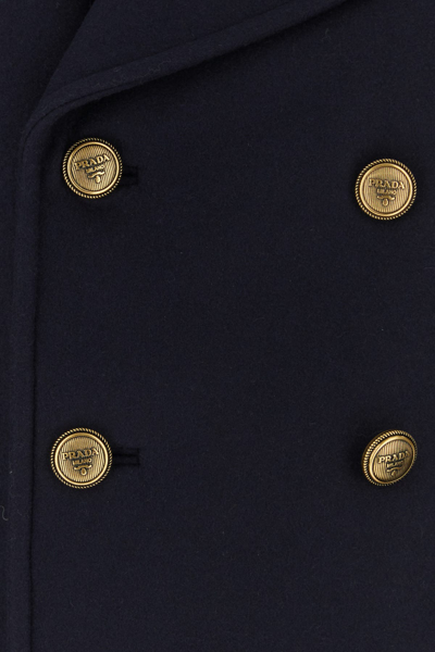 Prada Cappotto In Feltro Blu Scuro Uomo