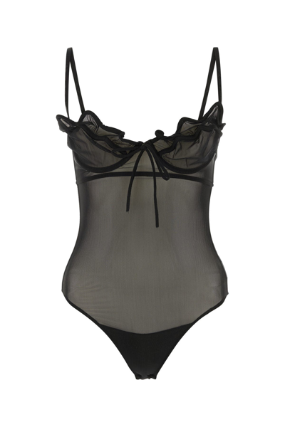 Y/project Sheer Bodysuit With Ruffle And Bow Accents In Animal Print