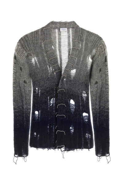 Off-white Distressed Effect Wool Cardigan With Beads Detail
