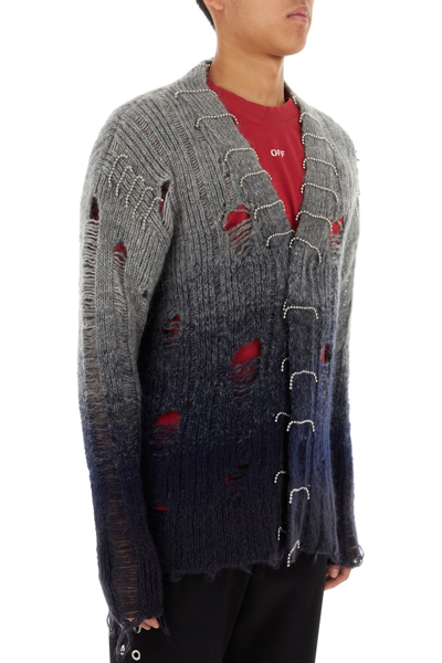 Off-white Distressed Effect Wool Cardigan With Beads Detail