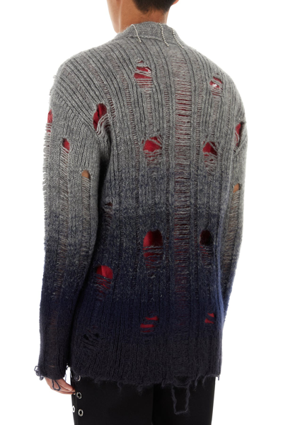 Off-white Distressed Effect Wool Cardigan With Beads Detail