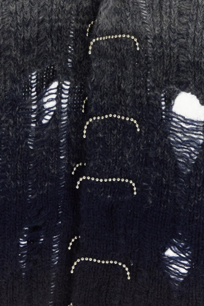 Off-white Distressed Effect Wool Cardigan With Beads Detail