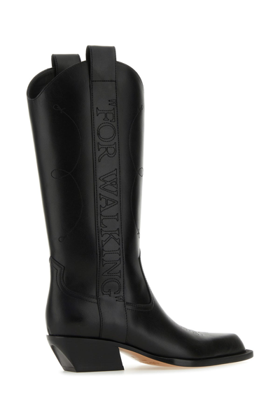 Off-white For Walking Leather Western Boots With Embroideries