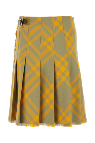 Burberry Fringed Pleated Checked Woven Mini Wrap Skirt
