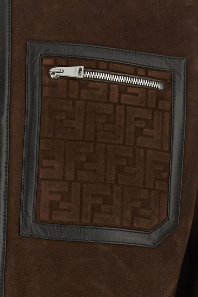 Fendi Giacca In Pelle Scamosciata Cioccolato Uomo