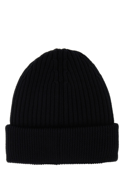 Moncler Grenoble Black Ribbed Beanie With Logo Patch In Wool Man In Black