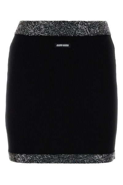 Miu Miu Stretch Mini Skirt With Ribbed Sequin Embellishment