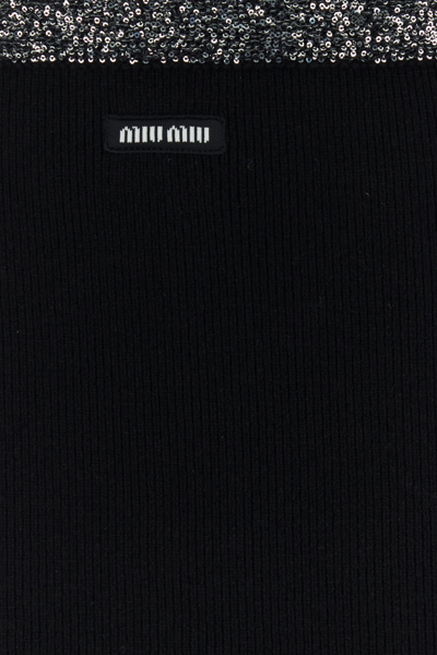 Miu Miu Stretch Mini Skirt With Ribbed Sequin Embellishment