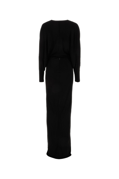 Saint Laurent Abito Lungo In Viscosa Nera Donna