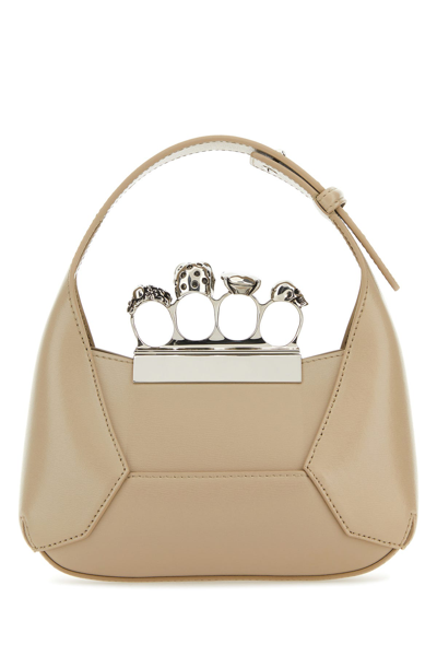 Alexander Mcqueen Sand Leather Mini Jewelled Hobo Handbag