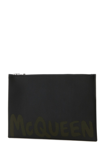Alexander Mcqueen Leather Clutch With Mcqueen Graffiti Logo