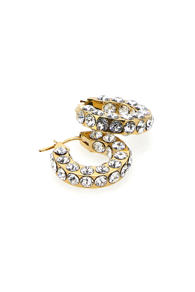 Amina Muaddi Jah Hoop Small White And Gold Crystal Earrings