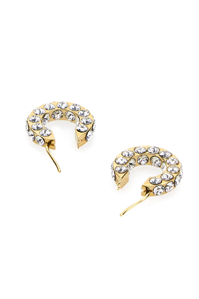 Amina Muaddi Jah Hoop Small White And Gold Crystal Earrings