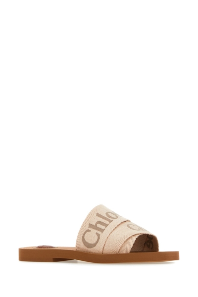Chloé Beige Linen Woody Slippers