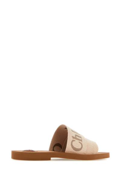 Chloé Beige Linen Woody Slippers