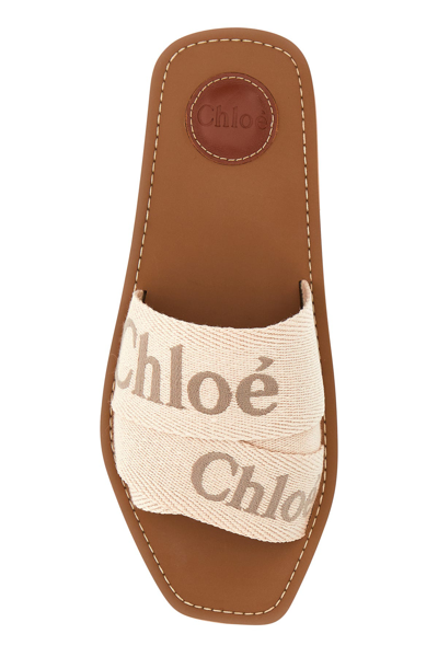 Chloé Beige Linen Woody Slippers