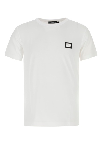 Dolce & Gabbana Dolce&gabbana White Crewneck T Shirt With Logo Plaque