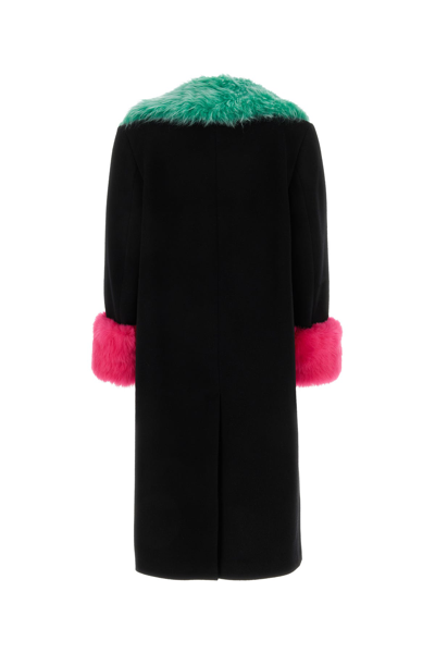Gucci Black Contrast-trim Shearling-collar Coat